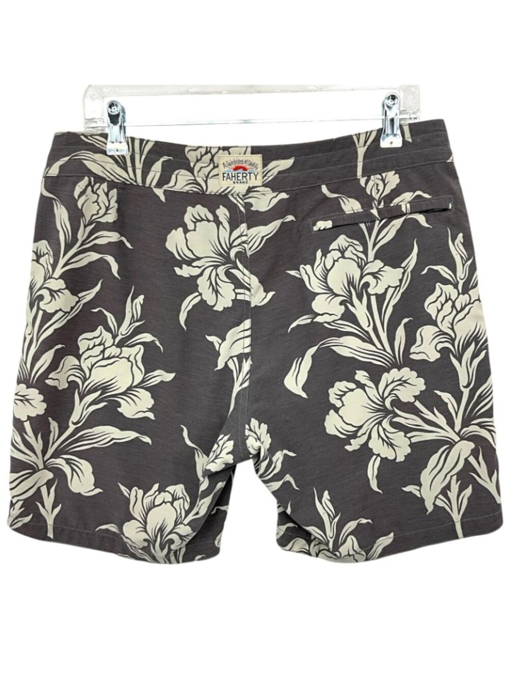 Faherty Board Shorts Mens 31 Gray Floral Swim Trunks Quick Dry Stretch Pockets - Picture 3 of 13
